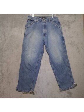 DKNY 33x32 Carpenter Jeans Blue Distressed Denim Relaxed Straight Fit Style